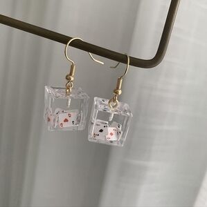 3D Poker Red Hearts & Spades Ace Playing Cards Dangle Drop Earrings in‎ Ice Cube